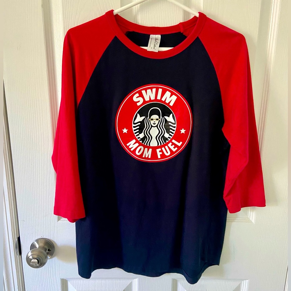 Women’s Raglan T-shirt Starbucks Swim Mom - Picture 1 of 3